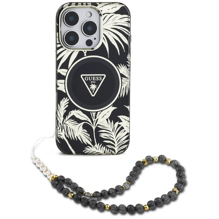 Guess Palm Trees Triangle Pearl Strap MagSafe - Case for iPhone 16 Pro Max (black)