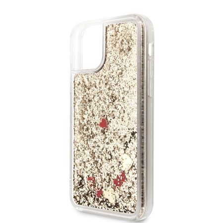 Guess Liquid Glitter Hearts - Etui iPhone 11 Pro (złoty/czerwony)