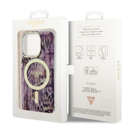 Guess Leopard MagSafe - pouzdro pro iPhone 14 Pro (růžové)