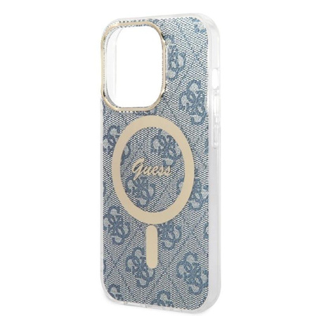 Guess Bundle Pack MagSafe 4G - MagSafe iPhone 14 Pro Case + Charger Set (blue/gold)