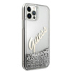 Guess Glitter Vintage Script - Etui iPhone 12 / iPhone 12 Pro (srebrny)