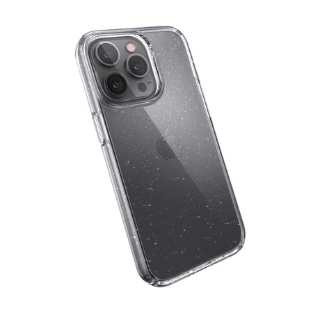 Speck Presidio Perfect-Clear avec paillettes - Coque pour iPhone 13 Pro avec revêtement MICROBAN (transparent/paillettes platine)