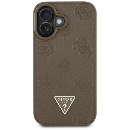 Guess Grained Hot Stamp Peony Triangle Logo MagSafe - Hülle für iPhone 16 (braun)