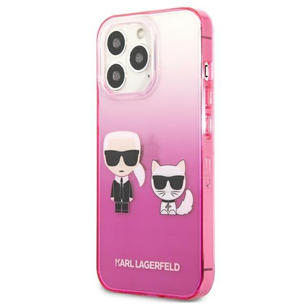 Karl Lagerfeld Farbverlauf Ikonik Karl & Choupette - iPhone 13 Pro Tasche (rosa)