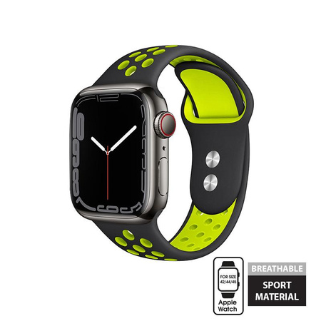 Crong Duo Sport - szíj Apple Watch 42/44/45/49 mm-es órához (fekete/lime)