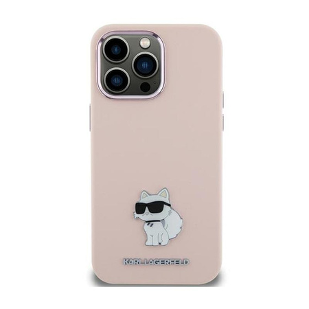 Karl Lagerfeld Silikon Choupette Metall Pin - iPhone 15 Plus Hülle (rosa)