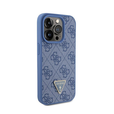 Kožené pouzdro Guess 4G Triangle Strass - iPhone 15 Pro (modré)