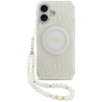 Guess IML Flowers Electro Pearl Strap MagSafe - Hülle iPhone 17 (weiß)