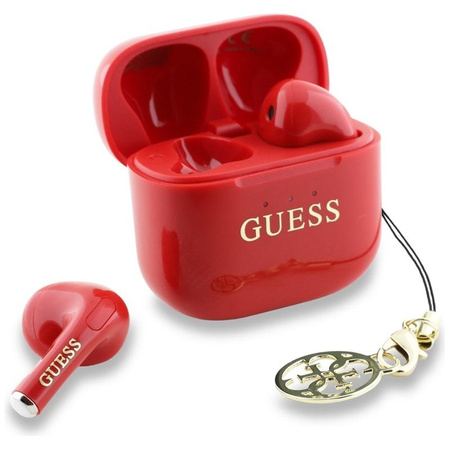 Guess Glossy Effect Printed Classic Logo & Charm - TWS Bluetooth-Kopfhörer + Ladetasche (rot)