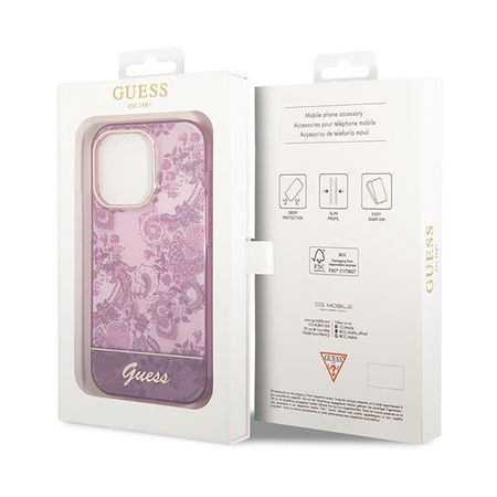 Guess Porcelain Collection - pouzdro pro iPhone 14 Pro (fuchsiová)