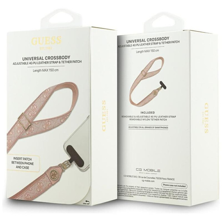 Guess Universal Crossbody Strap 4G Tether Patch Strass Metal Logo - Univerzální popruh / šňůrka na telefon (růžový)