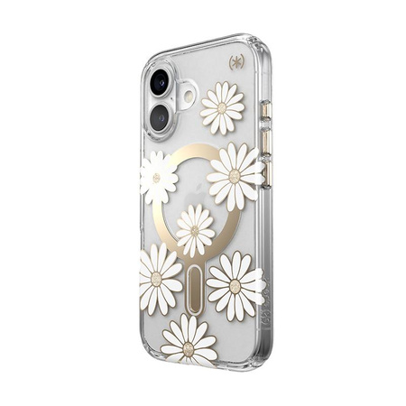 Speck Presidio Lux ClickLock & MagSafe - iPhone 16 Case (Sunshine Daisies / Clear / Gold)