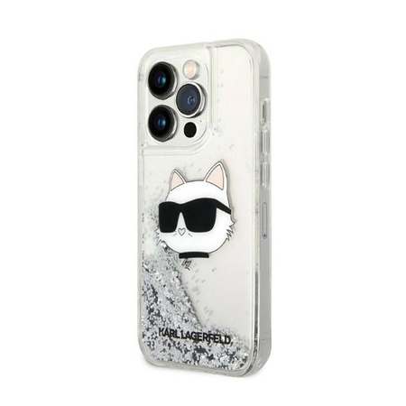 Karl Lagerfeld Liquid Glitter NFT Choupette Head - iPhone 14 Pro Max tok (ezüst)