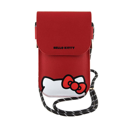 Hello Kitty bőrből készült Rejtőzködő Kitty zsinór - Crossbody telefontáska (piros)