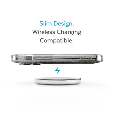 Speck Presidio Perfect-Clear mit Glitter - iPhone 14 Pro Max Hülle mit MICROBAN-Beschichtung (Klar / Gold Glitter)