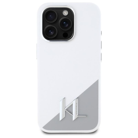 Karl Lagerfeld Silicone Shadow Metal Initial MagSafe - Coque pour iPhone 16 Pro Max (blanc)