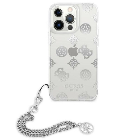 Poignée en chaîne Guess Peony - Coque iPhone 13 Pro Max (argent)