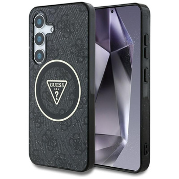 Guess 4G Glitter Triangle Buttons MagSafe - Case for Samsung Galaxy S25+ (black)