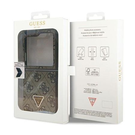 Guess Leder 4G Triangle Strass - Samsung Z Flip 5 Tasche (braun)