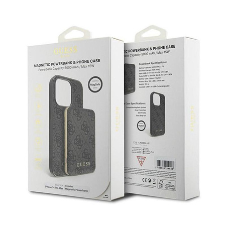Guess Bundle Pack MagSafe 4G Metal Gold Logo - Case Set + Power Bank 5000mAh MagSafe iPhone 14 Pro Max (schwarz)