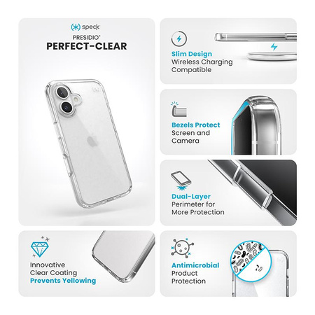 Speck Presidio Perfect-Clear - Étui pour iPhone 16 (transparent)