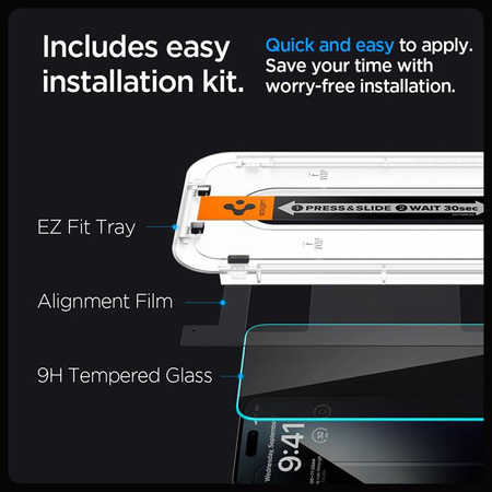 Spigen GLAS.TR EZ FIT Privacy - Edzett üveg adatvédelmi szűrővel iPhone 15 Plus / 16 Plus készülékhez