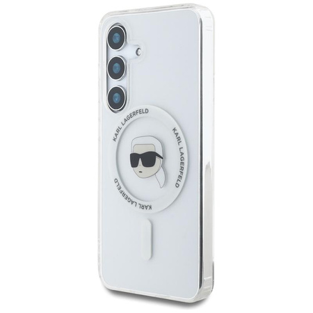Karl Lagerfeld Button Karl Head nyomtatott logó MagSafe - Samsung Galaxy S25 tok (fehér)