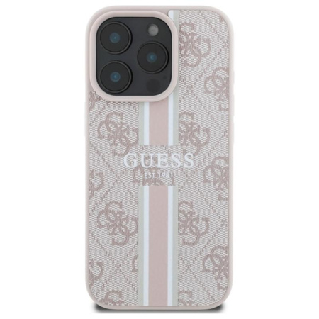 Pouzdro Guess 4G MagSafe s potiskem pruhů - iPhone 16 Pro Max (růžové)