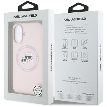 Karl Lagerfeld Silikon Doppelköpfe und Kreis MagSafe - Hülle für iPhone 16 (rosa)