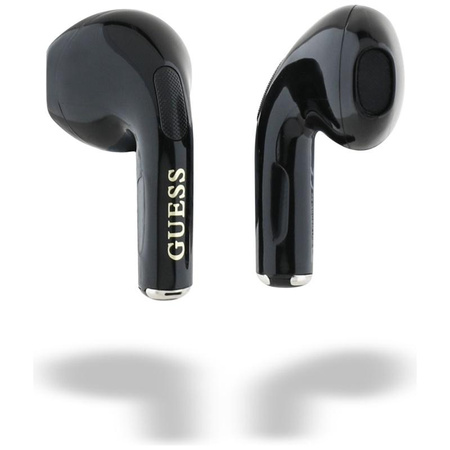 Guess Glossy Effect Egg Shape Printed Classic Logo - Słuchawki Bluetooth TWS + etui ładujące (czarny)