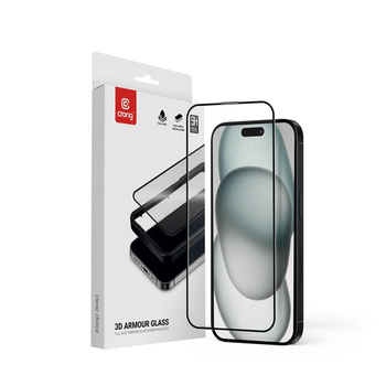 Crong 3D Armor Glass - 9H tvrzené sklo s plným lepidlem pro iPhone 16 / iPhone 15 + instalační rámeček