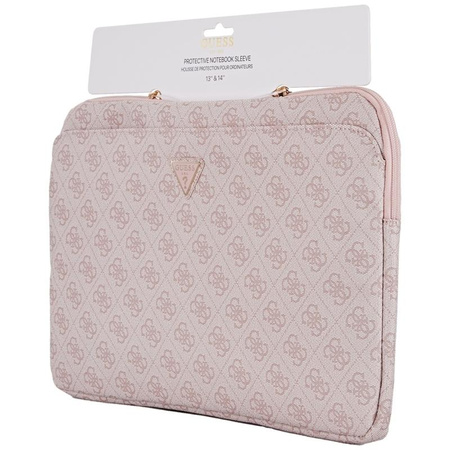 Pouzdro na notebook Guess 4G Zipper Pocket Triangle Logo Sleeve - 14" (růžové)