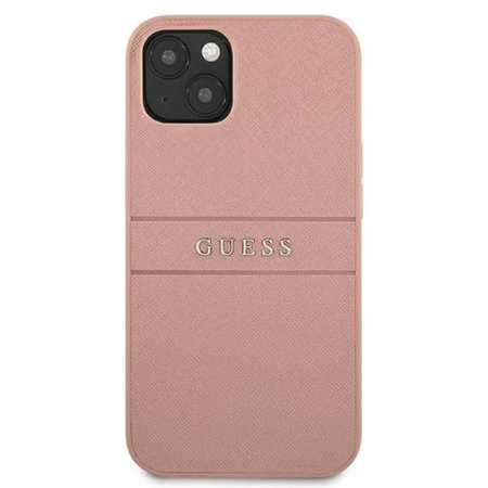 Guess Saffiano Metal Logo Stripes - iPhone 13 mini case (pink)