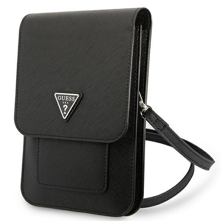 Guess Wallet Saffiano Triangle Logo Phone Bag - Sacoche pour smartphone et accessoires (Noir)