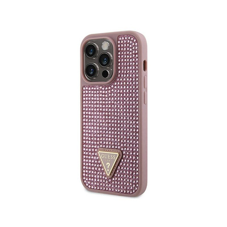 Guess Rhinestone Triangle - pouzdro pro iPhone 14 Pro (růžové)