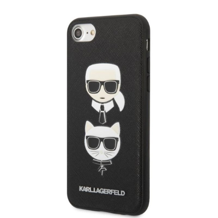 Karl Lagerfeld Saffiano Karl & Choupette Heads - pouzdro iPhone SE 2022 / SE 2020 / 8 / 7 (černé)