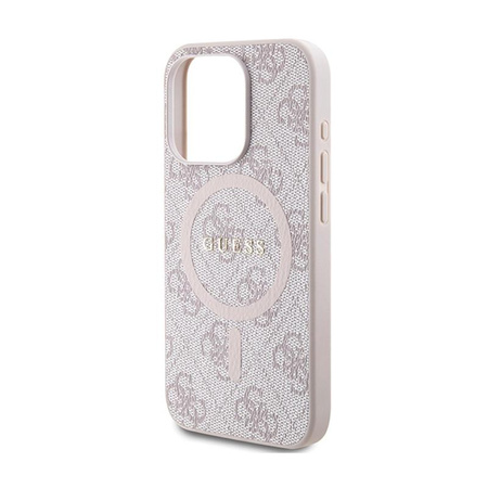 Guess 4G Collection Cuir Logo Métal MagSafe - Étui pour iPhone 14 Pro Max (rose)