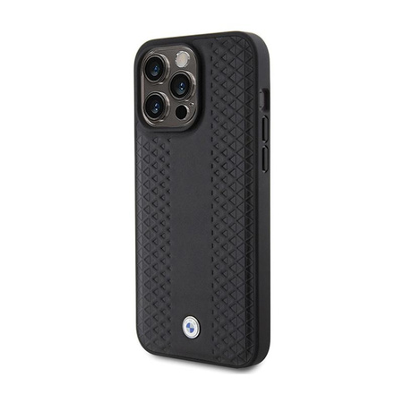 Kožené pouzdro BMW s diamantovým vzorem - iPhone 15 Pro (černé)