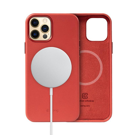 Crong Essential Cover Magnetic - Étui en cuir MagSafe pour iPhone 12 Pro Max (rouge)