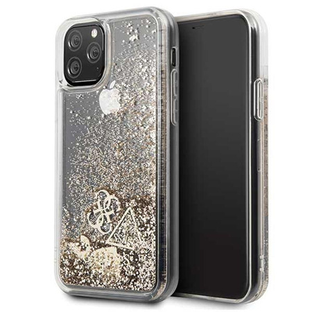 Guess Liquid Glitter Hearts - iPhone 11 Pro tok (arany)