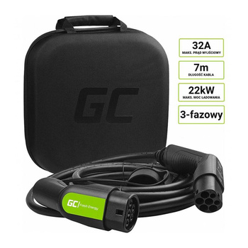 Green Cell - GC EV Type 2 22kW 7m cable for charging Tesla Model 3 / S / X, Leaf, ZOE, i3, ID.3, I-Pace, E-Tron, Taycan