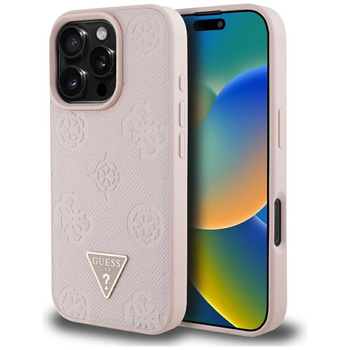 Guess Grained Hot Stamp Peony Triangle Logo MagSafe - pouzdro pro iPhone 16 Pro Max (růžové)