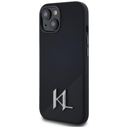 Karl Lagerfeld szilikon árnyék fém kezdőbetűs MagSafe - tok iPhone 15-hez (fekete)
