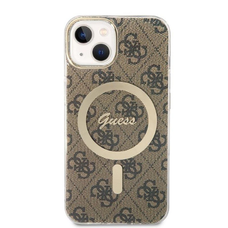 Guess Bundle Pack MagSafe 4G - MagSafe iPhone 14 Plus Tasche + Ladegerät Set (braun/gold)