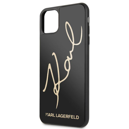 Karl Lagerfeld Double Layers Tempered Glass Glitter Signature Case - pouzdro pro iPhone 11 Pro Max (černé)