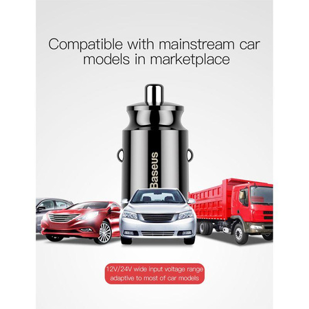 Baseus Grain - Chargeur de voiture 2 x USB, 5 V / 3,1 A (noir)