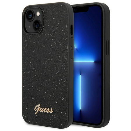 Pouzdro Guess Glitter Flakes Metal Logo - iPhone 14 Plus (černé)
