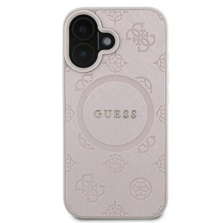 Guess Saffiano Pfingstrose Classic Logo MagSafe - iPhone 16 Plus Tasche (rosa)