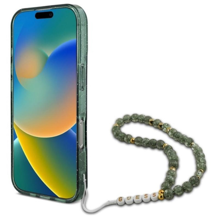 Guess IML Glitter gyöngyház szíjjal MagSafe - iPhone 16 Pro Max tok (zöld)