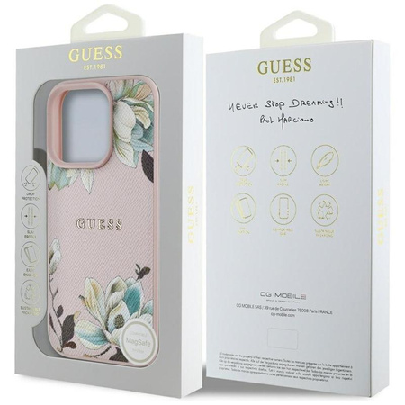 Guess Grained Printed Flower Pattern MagSafe - Hülle für iPhone 16 Pro Max (rosa)